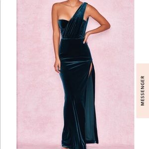 House of CB ALAMY Teal Velvet One Shoulder Dress